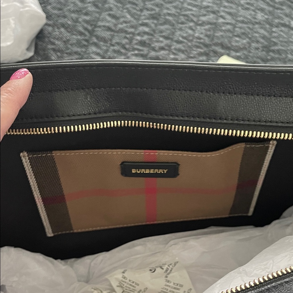 Burberry Black Leather and Tan Checked Canvas Purse - Picture 10 of 14
